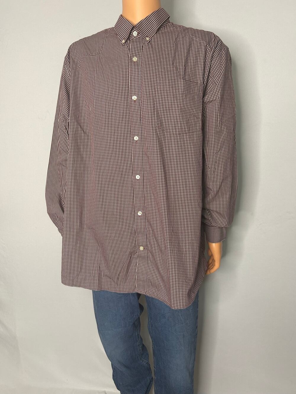 Eddie Bauer Men’s 3XL Burgundy Micro Check Wrinkle Free Cotton Shirt